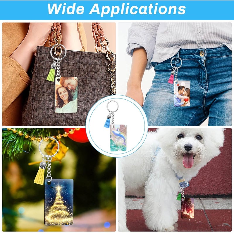 Modacraft 120Pcs Sublimation Keychain Blanks Bulk Set with Rectangle Sublimation Blanks Tassels Keychain Rings & Jump Rings for DIY Keychains Crafting - Image 2